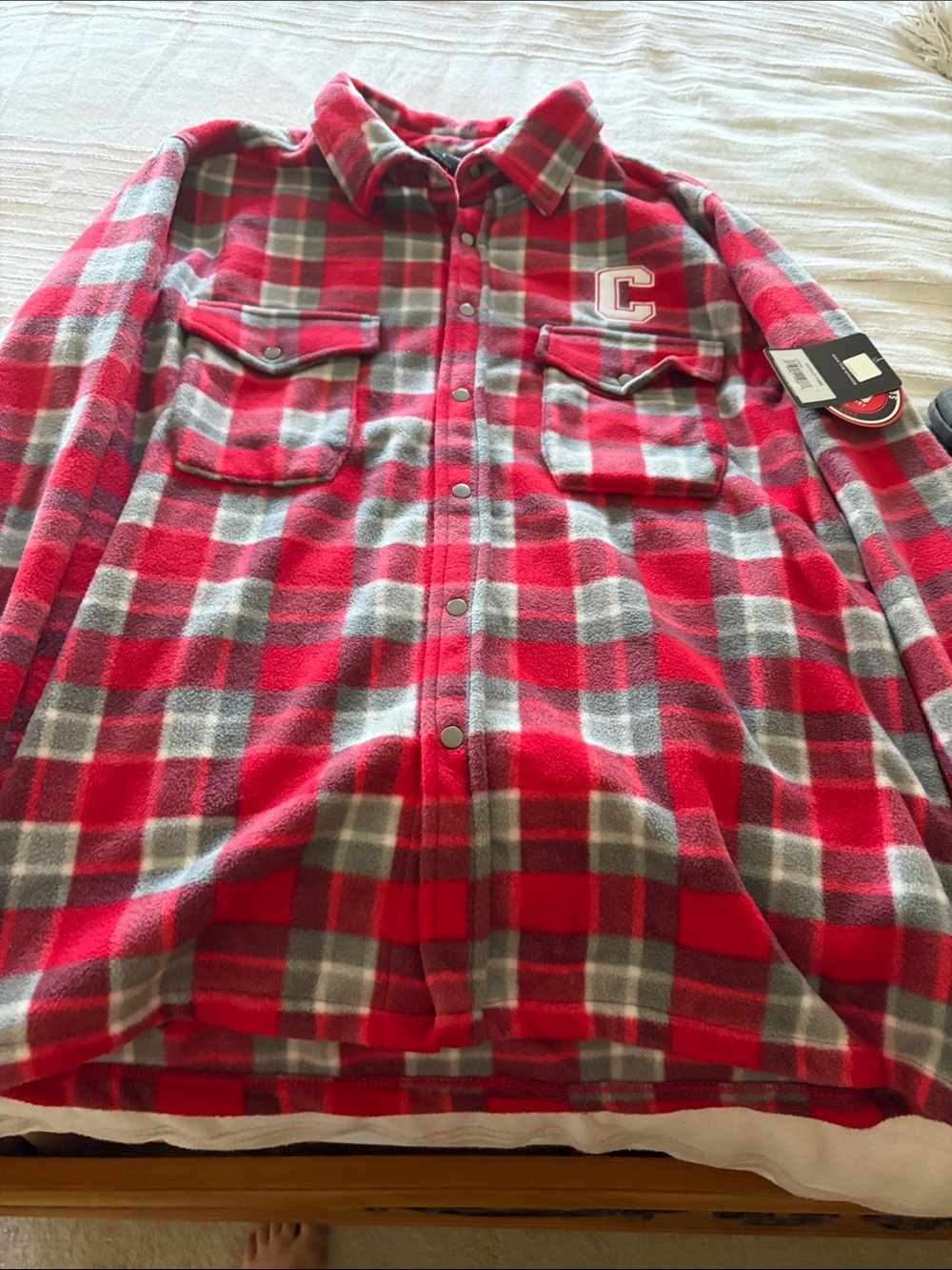 Cornell Colosseum Red and Gray Plaid Fleece Shacket